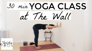 30 Min Yoga Class At The Wall - Yoga Wall Poses for All Levels - Yoga Modifications